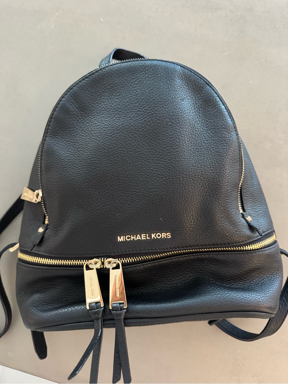 MICHAEL KORS Black Pebbled Leather Backpack with Gold Hardware